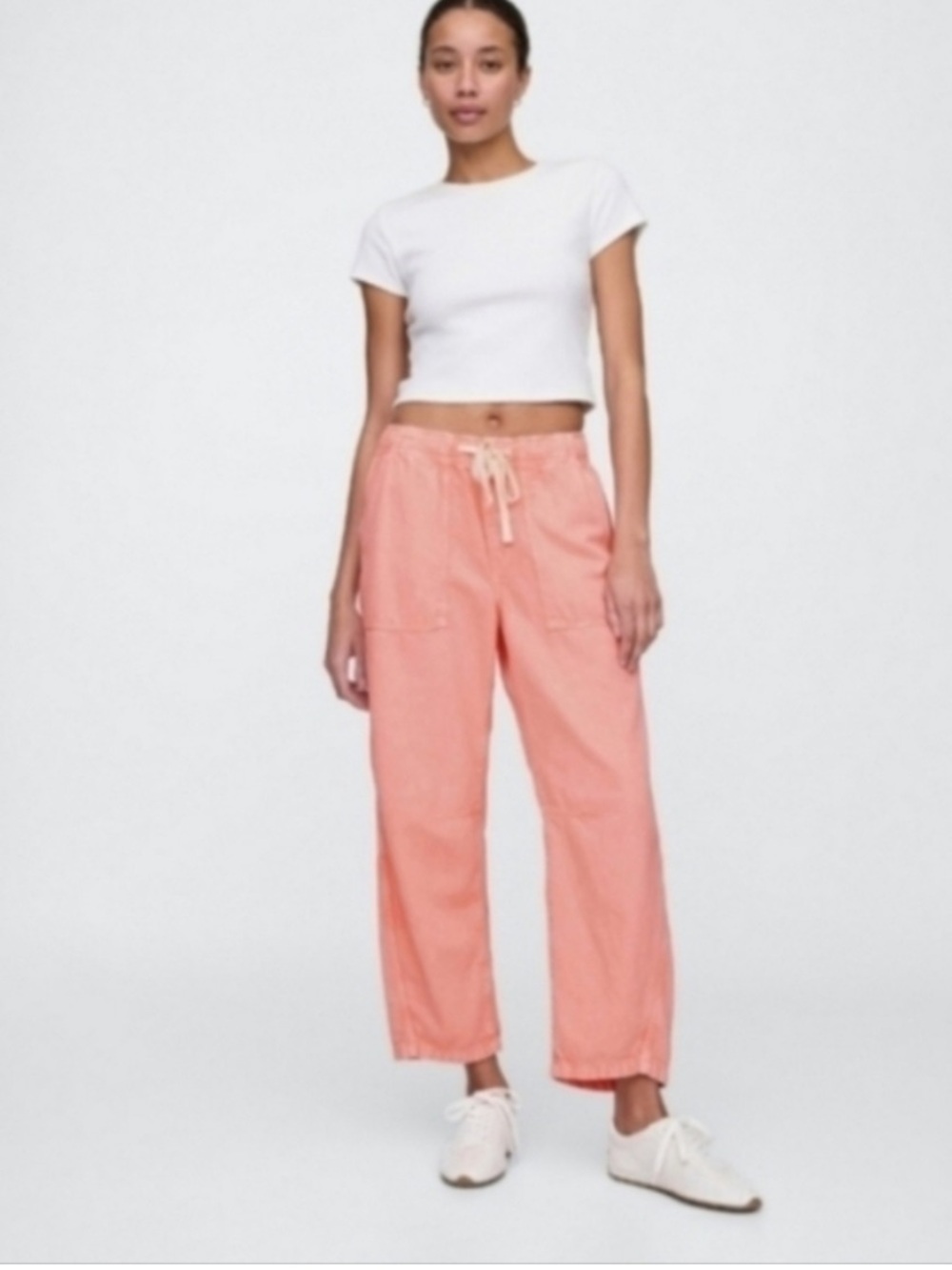 New GAP Denim Coral-Pink Drawstring Barrel Pants Size Large